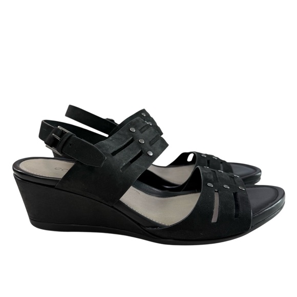Ecco Touch 45 Strappy Black Leather Wedge Sandals Size 38/ US 7-7.5 - Picture 2 of 16